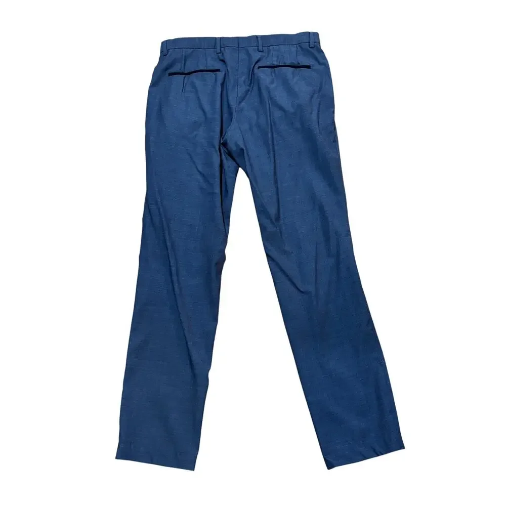 Hugo Boss Men's 32R Gido Blue 100% Wool Slim Flat Front Dress Pants W32 L31